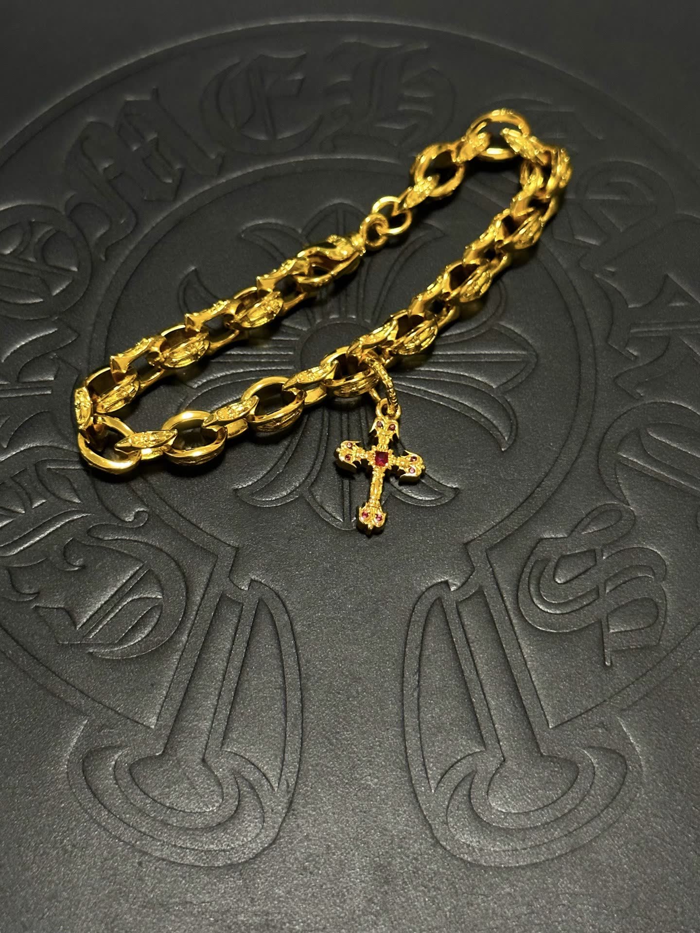 Chrome Hearts Gold Plated Bracelet with Cross Charm